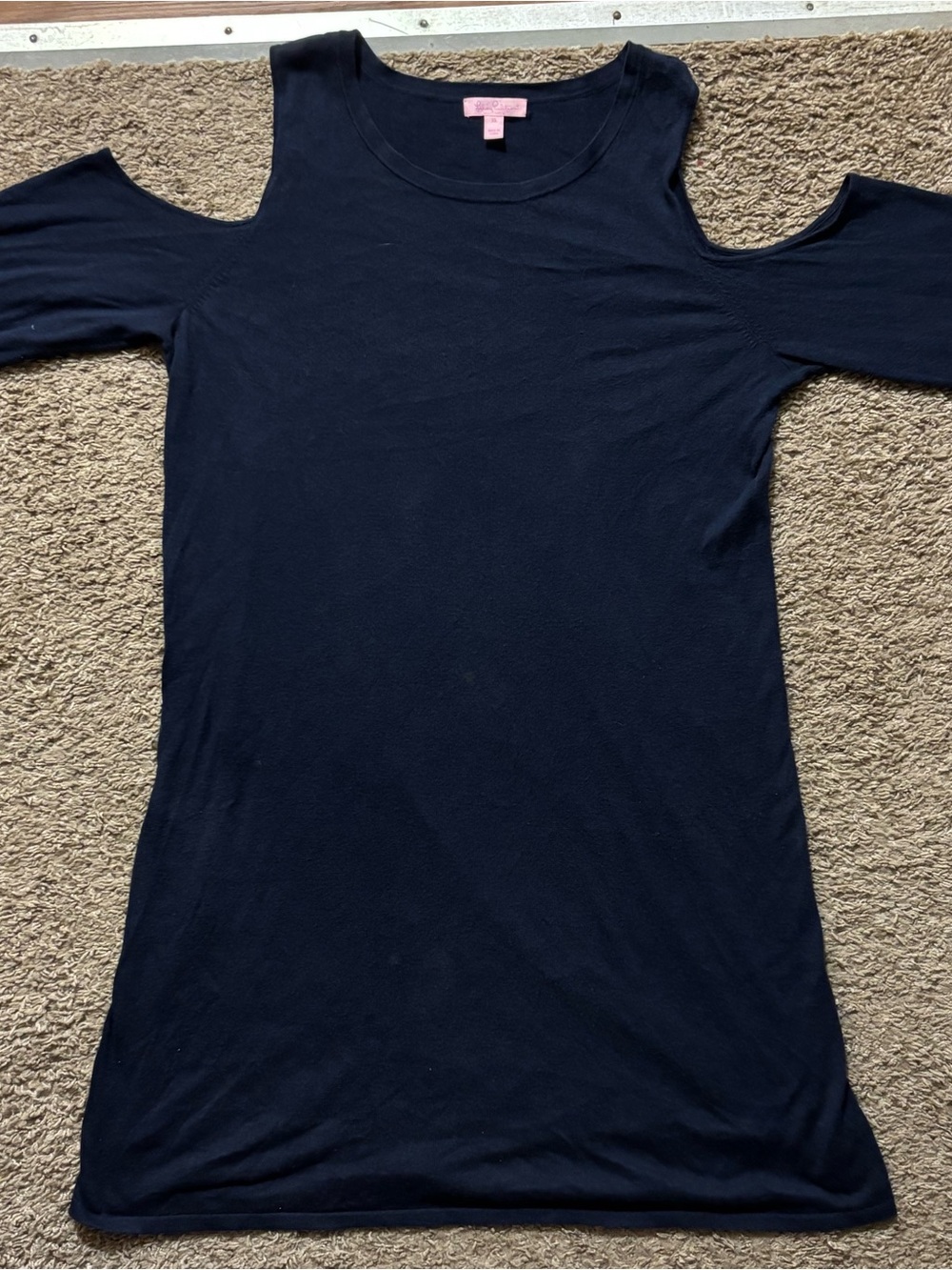 Lilly Pulitzer Woman’s XL Navy Cold-Shoulder Knit Dress Gold Button Sleeves